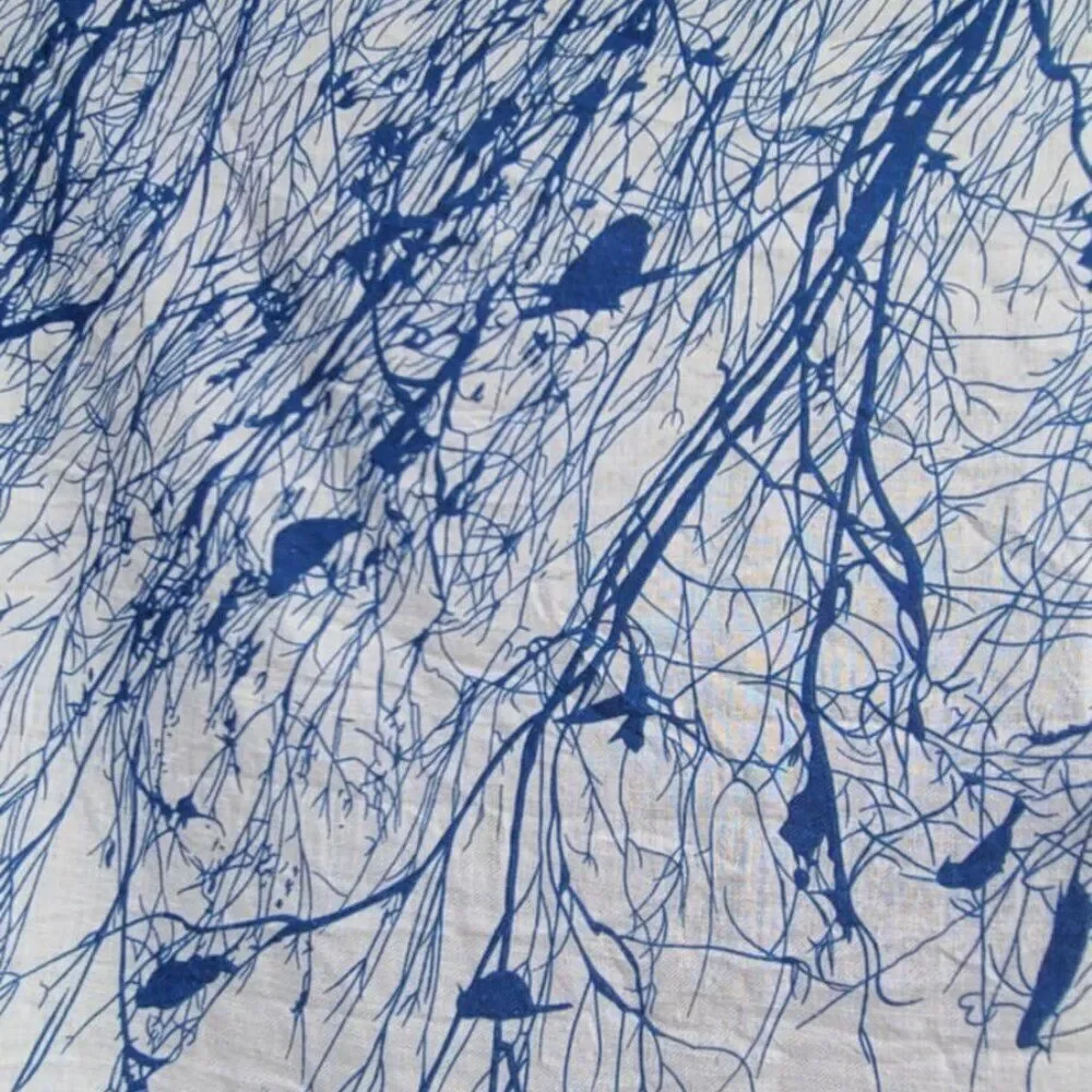 Ganz Esther Lily Birds in Trees Scarf Blue White